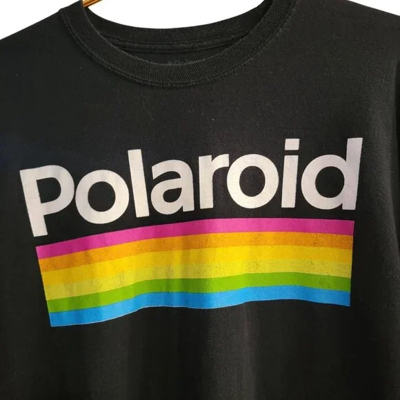 Polaroid Long Sleeve Graphic Tee With Rainbow Stripes On Back & Sleeves - 4X - Picture 3 of 16